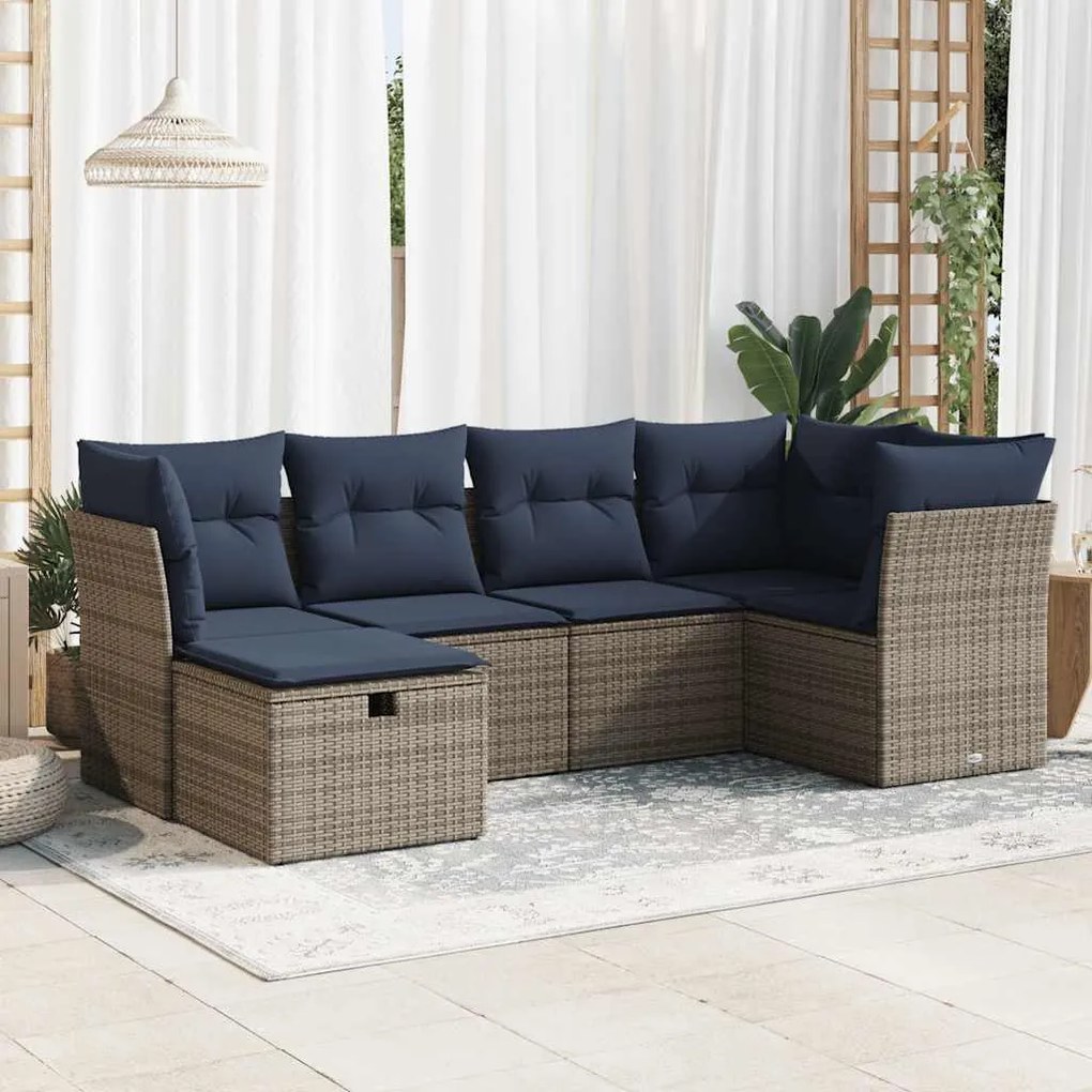 vidaXL Set mobilier grădină cu perne, 6 piese, gri, poliratan