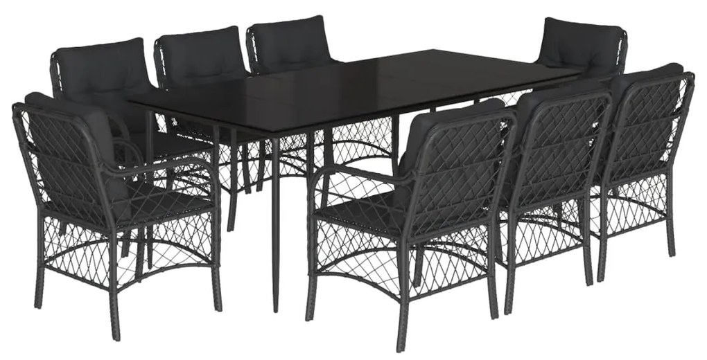 3212102 vidaXL Set mobilier de grădină cu perne, 9 piese, negru, poliratan