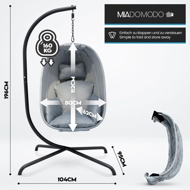 MIADOMODO scaun suspendat de tip hamac, gri, capacitate maxi
