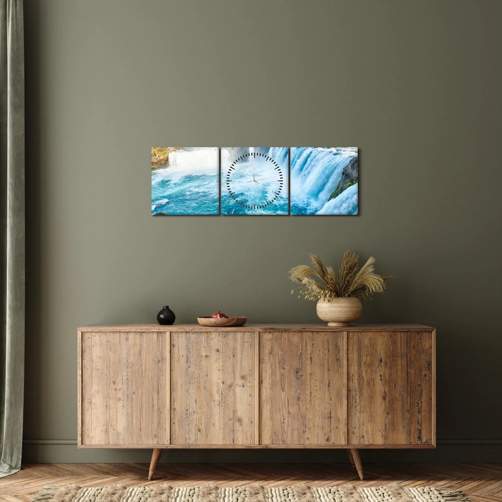 Tablou - Cascada Godafoss (cu ceas) (90x30 cm)