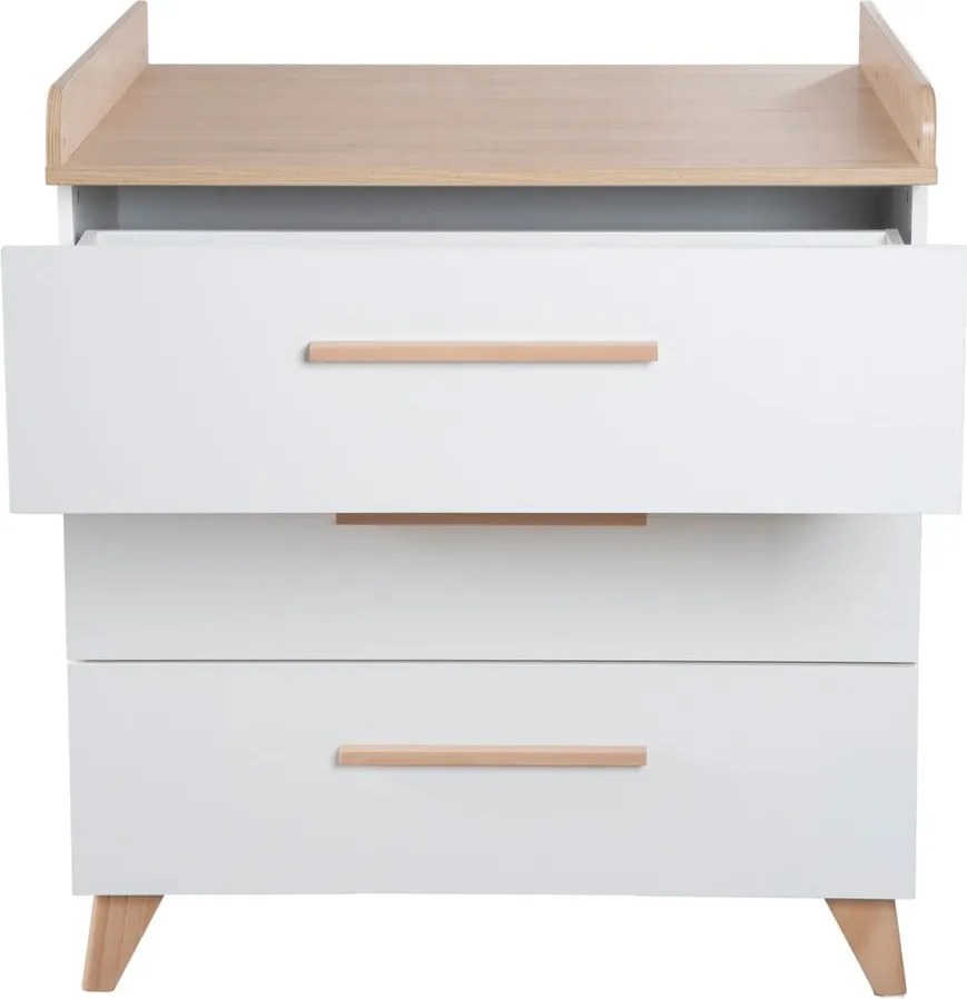 Comodă de copii albă cu aspect de lemn de stejar cu masă de schimbat 88,5x99x76 cm Léon – Roba