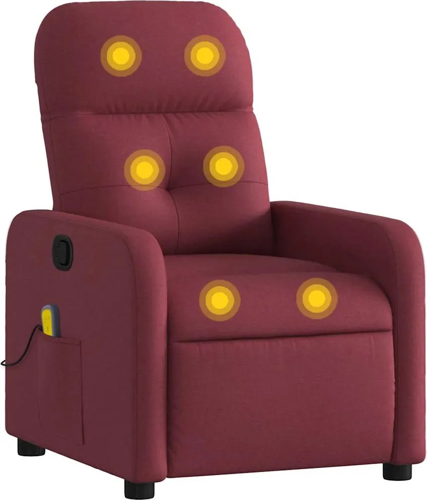 vidaXL Fotoliu de masaj rabatabil, roșu vin, material textil