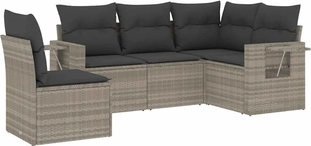 vidaXL Set canapele de grădină cu perne, 5 piese gri deschis poliratan