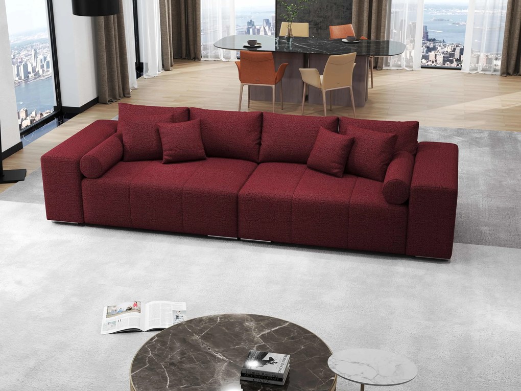 Canapea extensibilă dumonde cu ladă de depozitare si sezut confortabil din spuma high-density, Marbela Enjoy Rosu XXL 295x100 cm