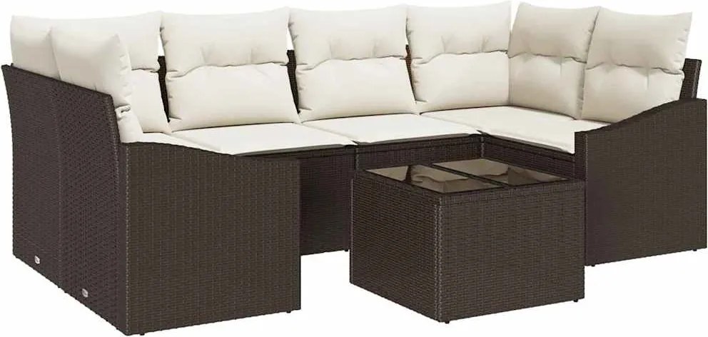 vidaXL Set de canapea cu pernă cu pernă 7 pcs Maro și Crem poliratan