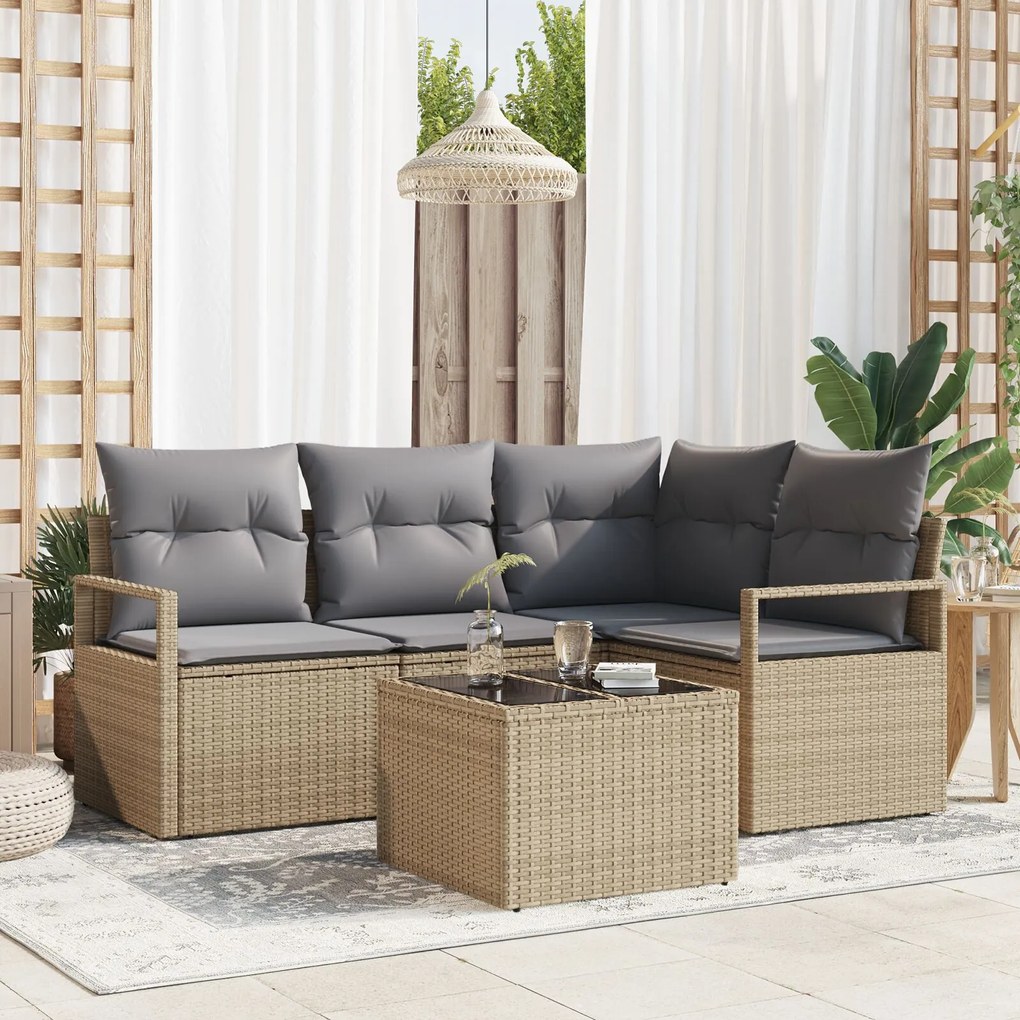 vidaXL Set de canapele pentru grădină 5 pcs Bej Rattan poli