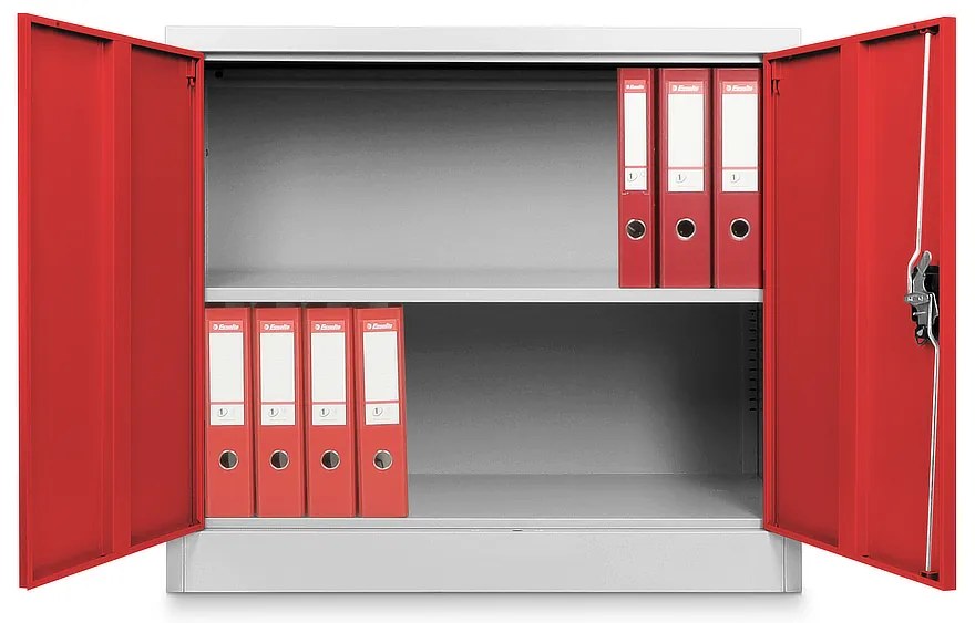 Dulap metalic universal jos 90 x 40 x 80 cm, încuietoare cilindrică, roșu - ral 3000