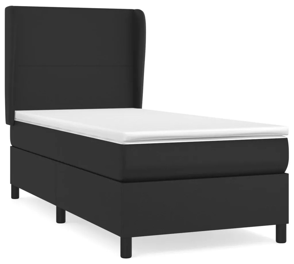 3128889 vidaXL Pat box spring cu saltea, negru, 90x200 cm, piele ecologică