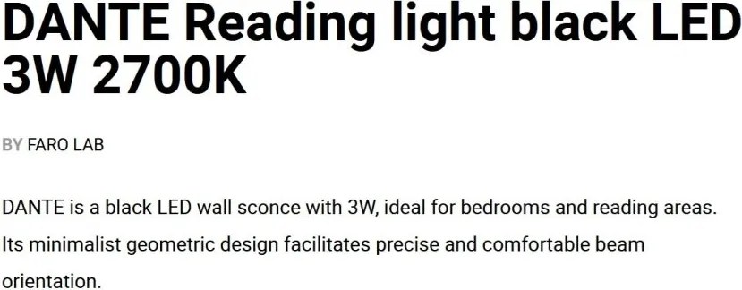Aplica LED cu reader directionabil DANTE negru 3W 2700K