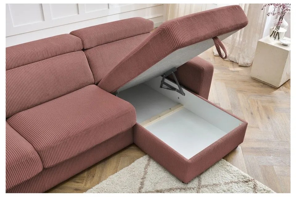 Colțar roz extensibil cu tapițerie din catifea reiată (cu colț variabil) Monaco – Bobochic Paris