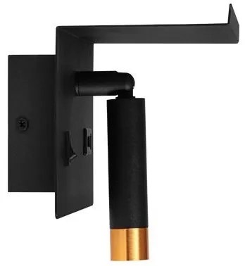 Spot de perete cu raft și încărcător USB 1xG9/35W/230V negru/auriu