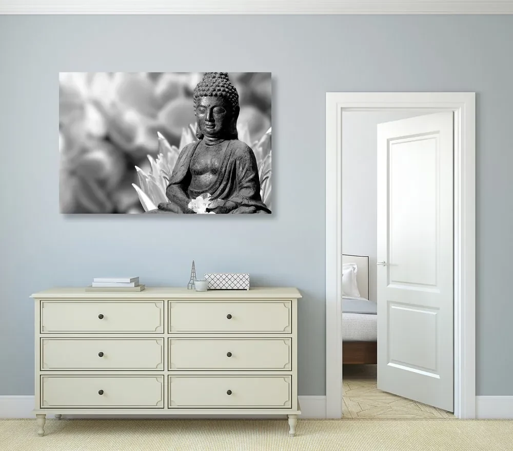 Tablou Budha pașnic în design alb-negru