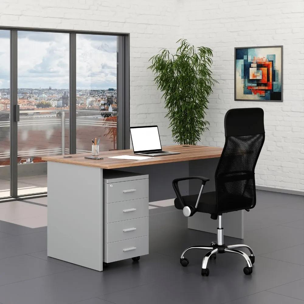 Set mobilier birou SimpleOffice 1, 160 cm, gri / nuc