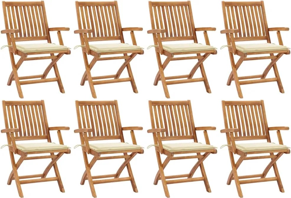 vidaXL Scaune pliabile de grădină cu perne, 8 buc., lemn masiv de tec