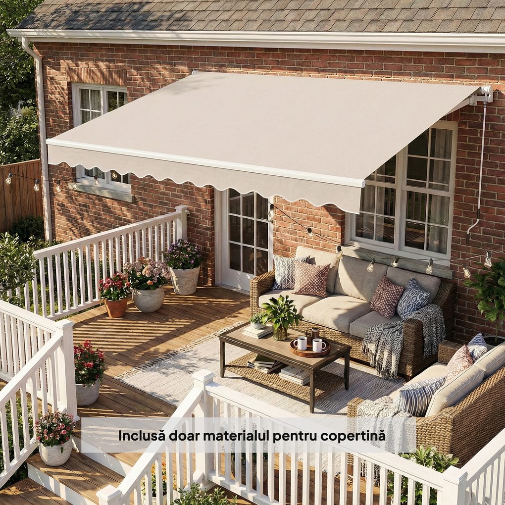 Outsunny Material de Înlocuire pentru Cort Retractabil, Poliester UV 50+, 3.5x2.5 m, Crem, pentru Balcon, Terasă, Grădină, 337x250 cm | Aosom Romania