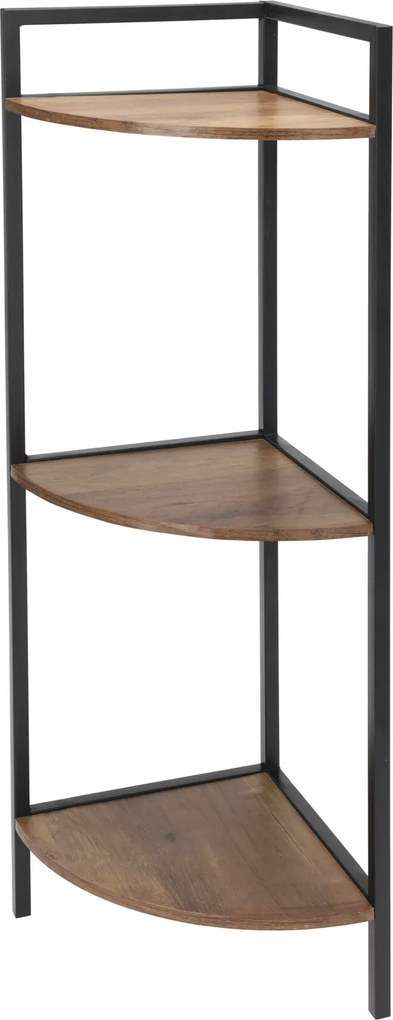 Raft colțar metalic, 3 rafturi din MDF, 23,5 x 23,5 x 76 cm