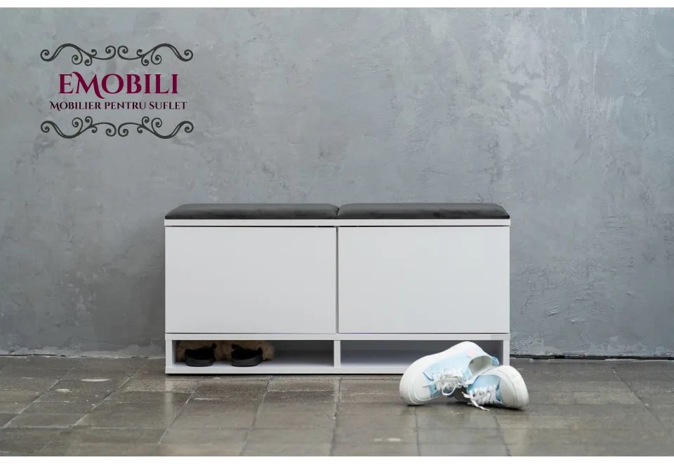 BAA503 - Banca 100x37x50 cm, Pantofar pentru Hol, pantofi, depozitare - Alb