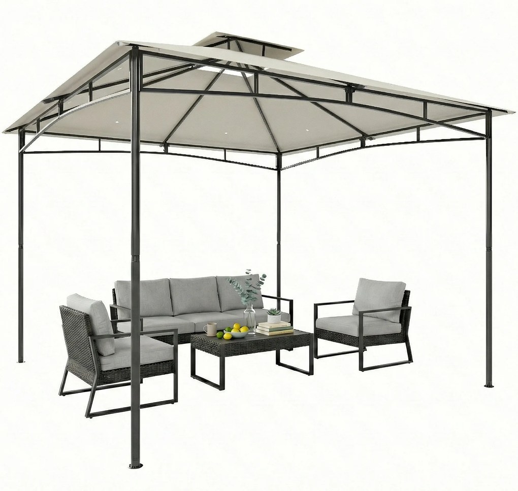 Outsunny Pavilion 3x3 m rezistent la apă Stabil Rezistent la iarnă Pavilion de grădină cu cadru superior retractabil Dublu acoperiș Alb-crem | Aosom Romania