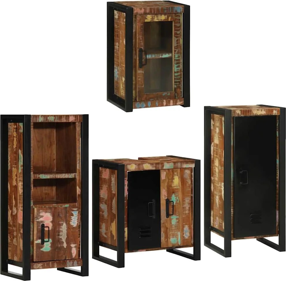 vidaXL Set de mobilier pentru baie cu raft 4 pcs Lemn recuperat solid