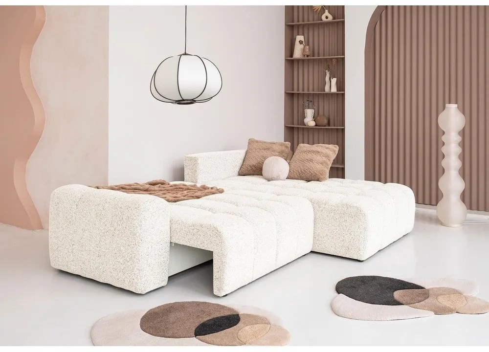Colțar modular crem extensibil/cu spațiu de depozitare (cu colț pe partea dreaptă) Lulu – Miuform
