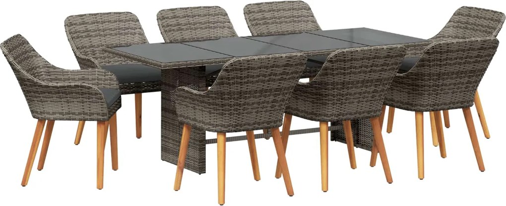 vidaXL Set de masă pentru grădină cu pernă 9 pcs Gri poliratan