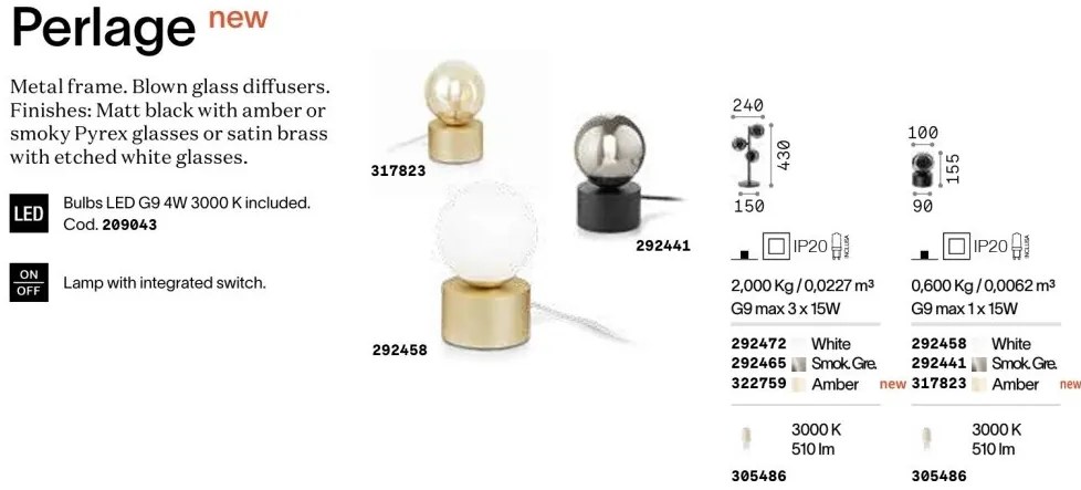 Veioza, Lampa de masa design modern Perlage tl1 alama/amber