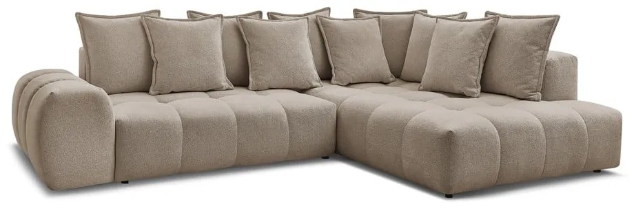 Colțar taupe extensibil/cu spațiu de depozitare cu tapițerie din chenille (cu colț pe partea dreaptă/în formă de ”L”) Everest – Bobochic Paris