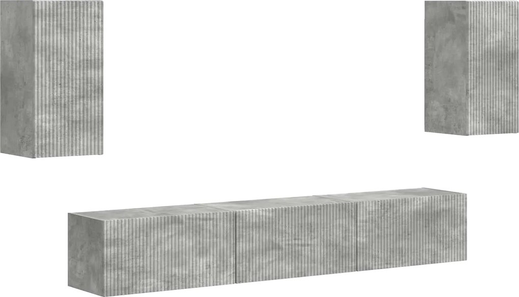 vidaXL Set comodă TV Pe perete 5 pcs Gri din beton Lemn compozit