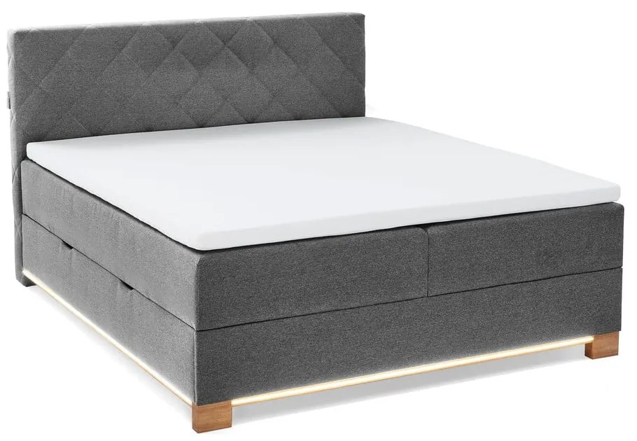 Pat boxspring gri cu spațiu de depozitare 160x200 cm Messina – Meise Möbel