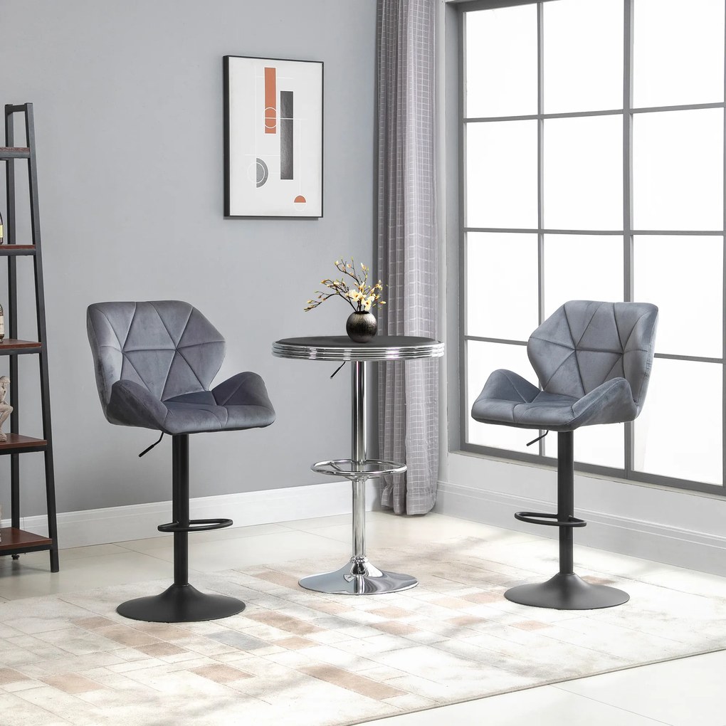 HOMCOM Set de 2 Scaune de Bar Sau Bucătărie cu Design Geometric, Gri | Aosom Romania