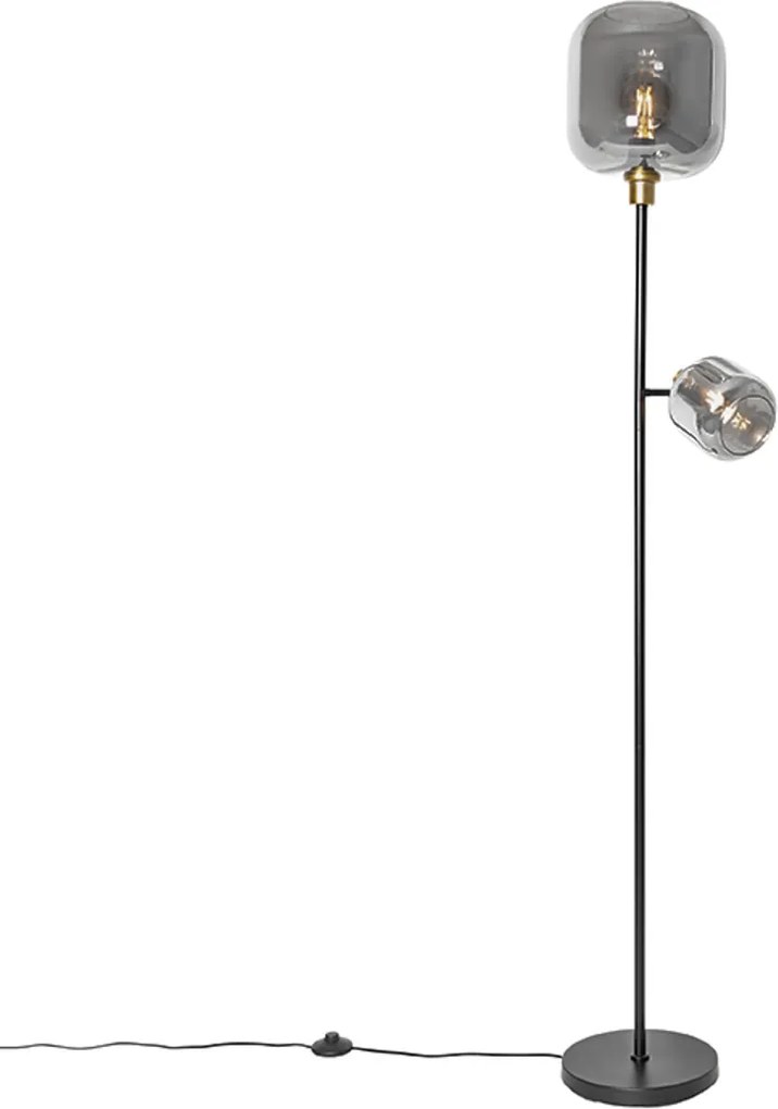 Lampa de podea neagră cu auriu cu sticlă fumurie cu 2 lumini - Zuzanna