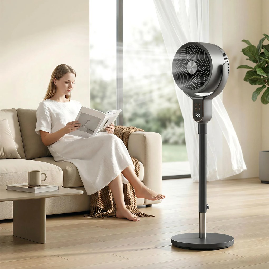 HOMCOM Ventilator pe stativ cu 8 viteze cu Telecomandă, Display LED, Timer 12H, Înălțime reglabilă, Gri | Aosom Romania