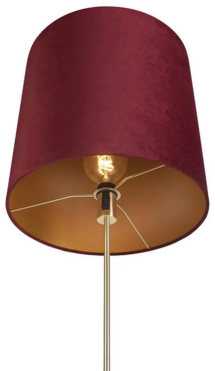 Lampă de podea auriu/alamă cu abajur roșu din catifea 40/40 cm - Parte