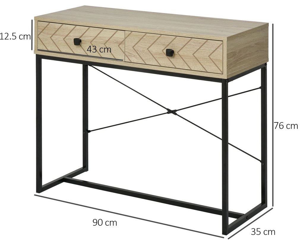 HOMCOM Consolă pentru Hol cu 2 Sertare și Suport Metalic, Design Modern, 90x35x76cm, Lemn Negru | Aosom Romania