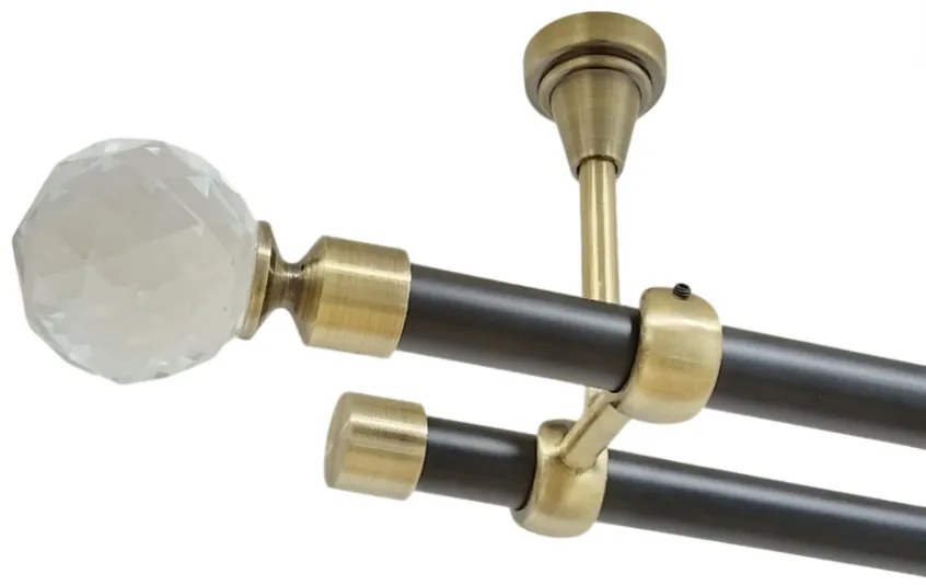Galerie dubla kula crystal fara inele prindere tavan 19/19 mm negru aur antic (Alege marime: 400 cm)