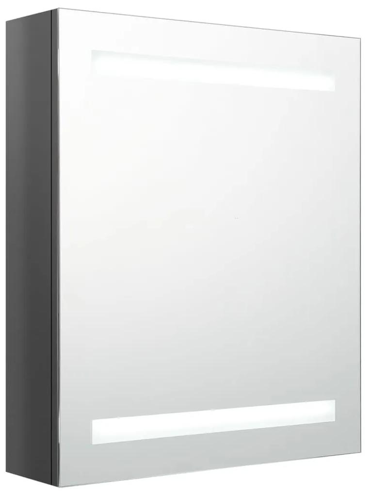 326483 vidaXL Dulap de baie cu oglindă și LED, gri strălucitor, 50x14x60 cm