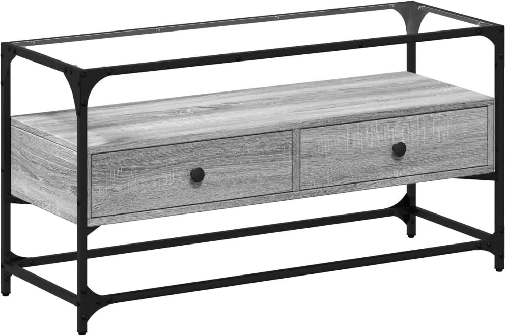 vidaXL Dulap TV blat sticlă, gri sonoma, 98x35x51 cm lemn prelucrat