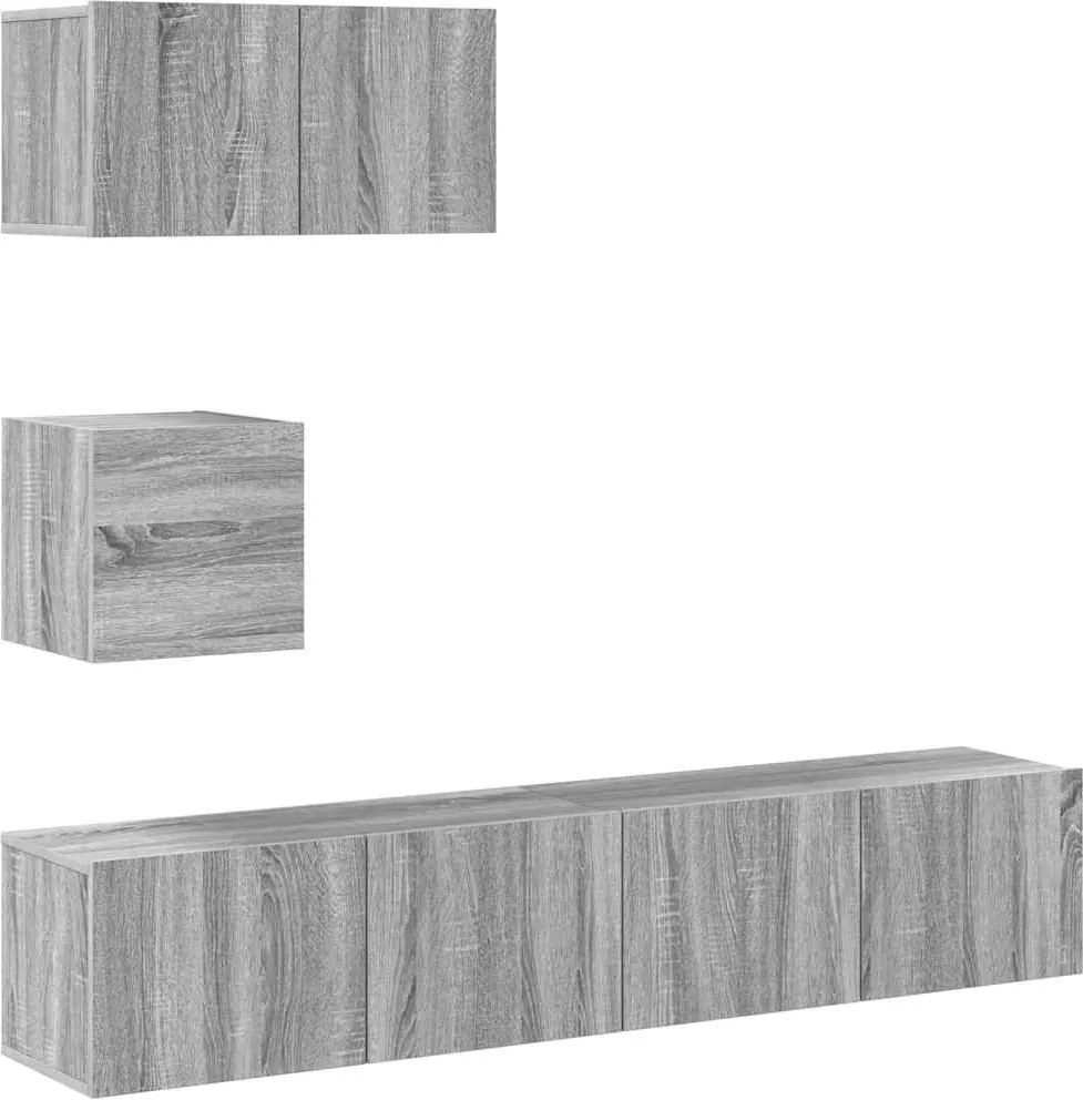 vidaXL Set dulapuri TV, 4 piese, gri sonoma, lemn prelucrat
