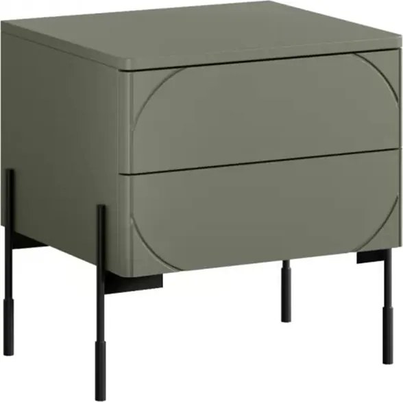 Noptieră cu sertare Sonatia 45 cm 2 sertare cu picioare metalice - verde măsliniu
