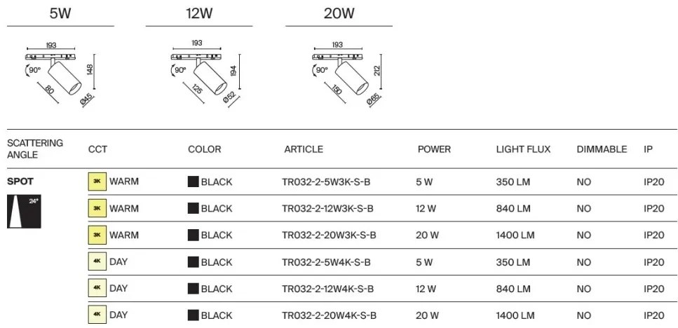Spot LED, accesoriu pentru sina magnetica Exility, Focus LED negru 12W 3000K