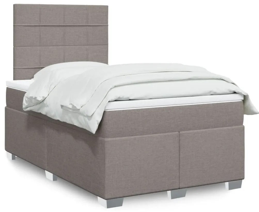 vidaXL Pat box spring cu saltea, gri taupe, 120x200 cm, textil