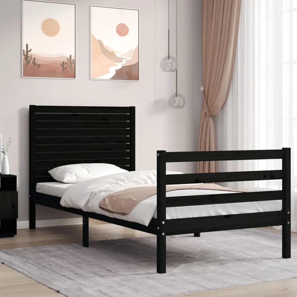 3194990 vidaXL Cadru de pat cu tăblie Small Single, negru, lemn masiv