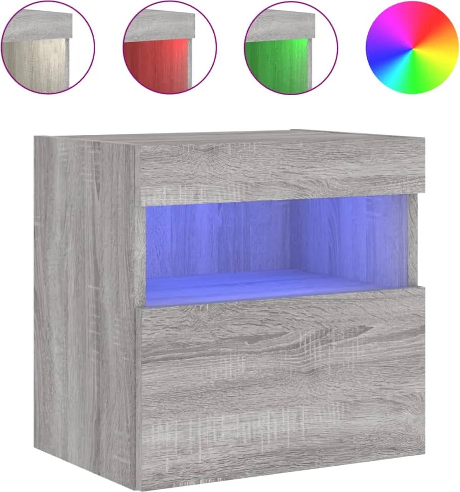 vidaXL Comodă TV de perete cu lumini LED, gri sonoma, 40x30x40 cm