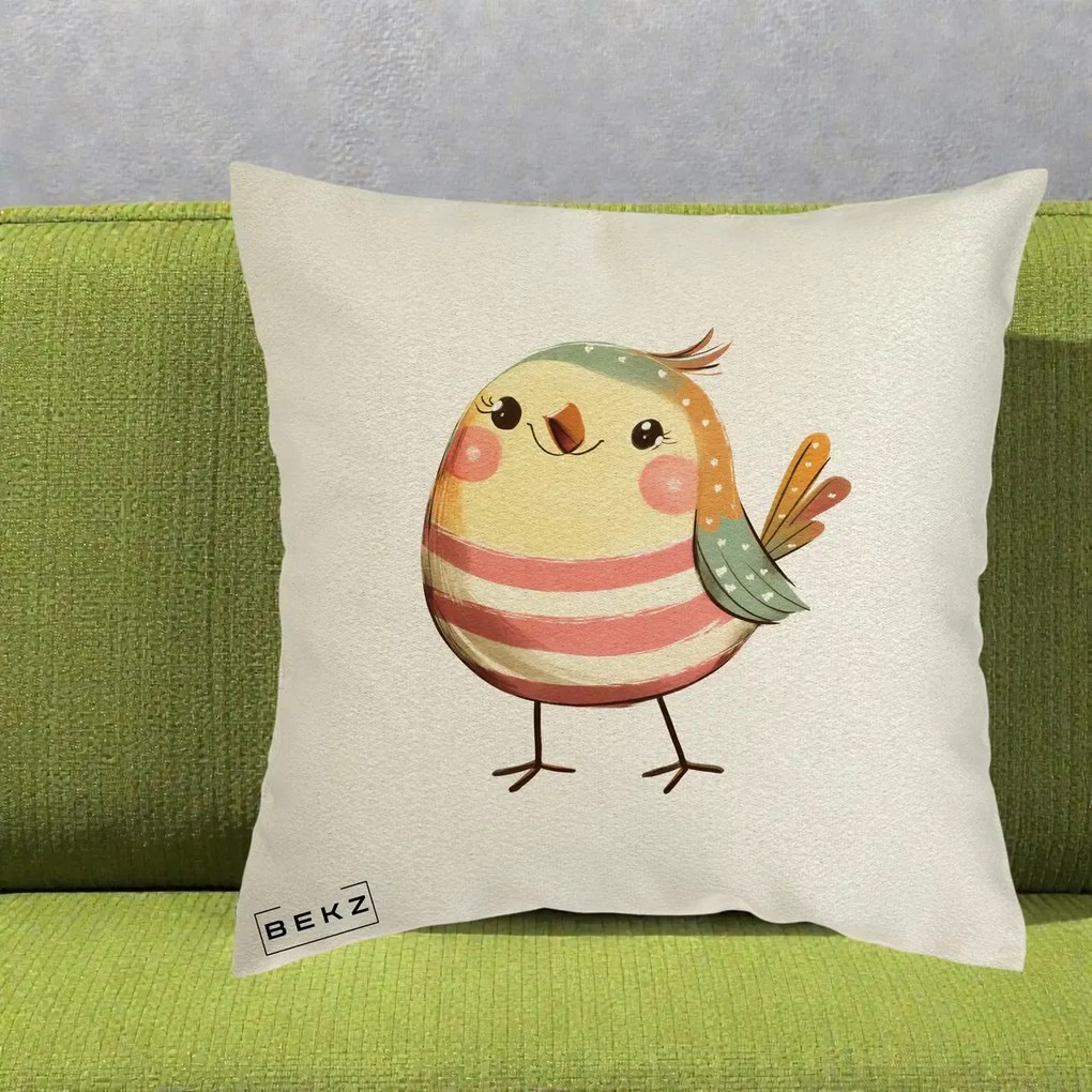 Perna Decorativa Pui Kawaii Pastel Dungat, 40x40 cm, Ecru, Husa Detasabila, Perna Inclusa, BEKZ®