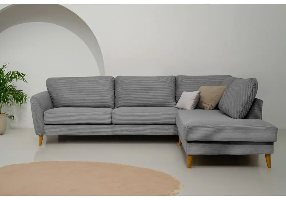 Colțar gri închis cu tapițerie din catifea reiată (cu colț pe partea dreaptă) Paris – Scandic