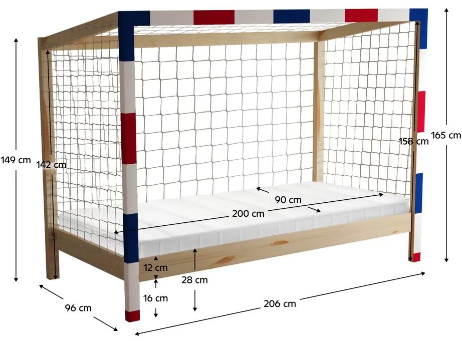 Pat pentru copii 90 cm Facilmente (natural + albastru + roșu) (cu somieră) (cu sp. depozitare). 1116346