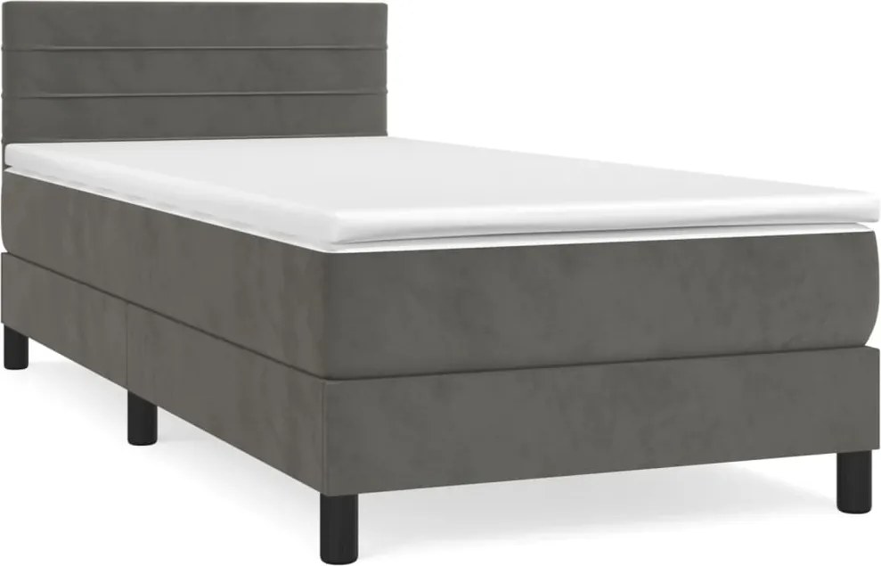 vidaXL Pat box spring cu saltea, gri închis, 90x190 cm, catifea