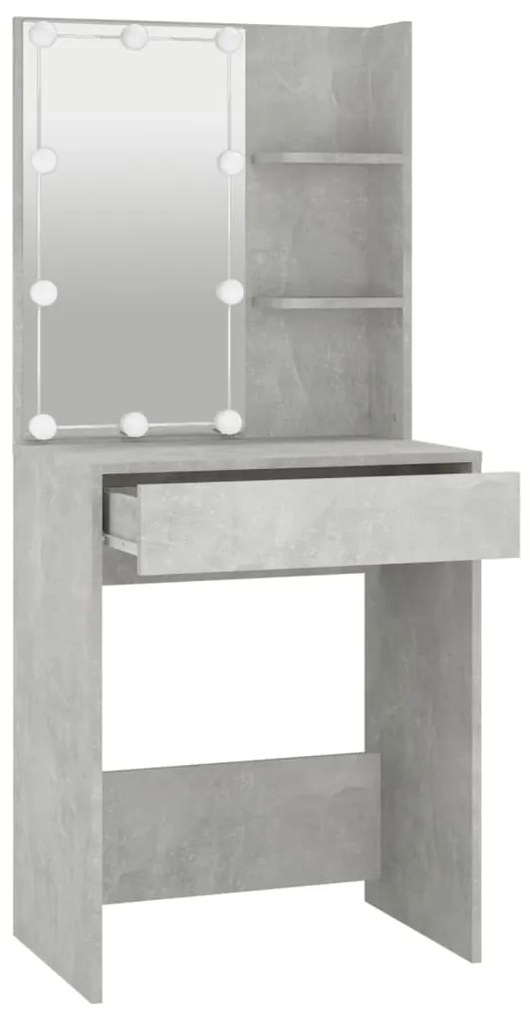 Masă de toaletă cu led, gri beton, 60x40x140 cm