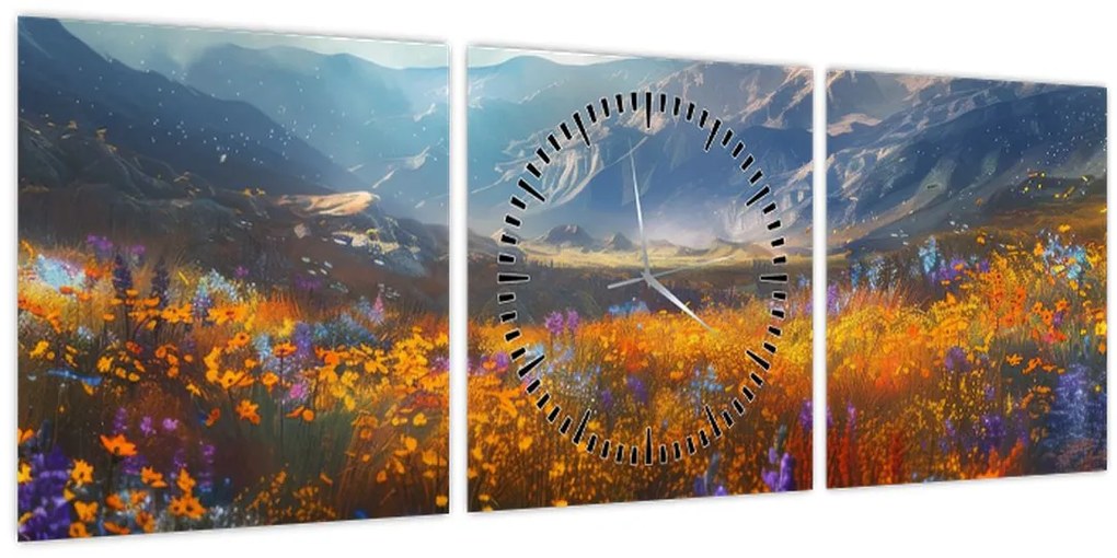 Tablou - Peisaj montan pictat II. (cu ceas) (90x30 cm)