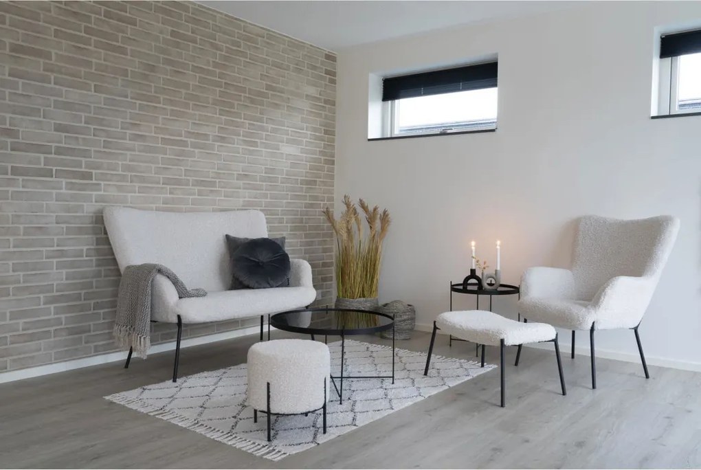 Fotoliu Glasgow, piele artificială de miel, alb cu picioare negre